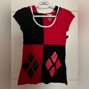 Batman Harley Queen Red & Black Jester Hoodie Short Sleeve Size Small